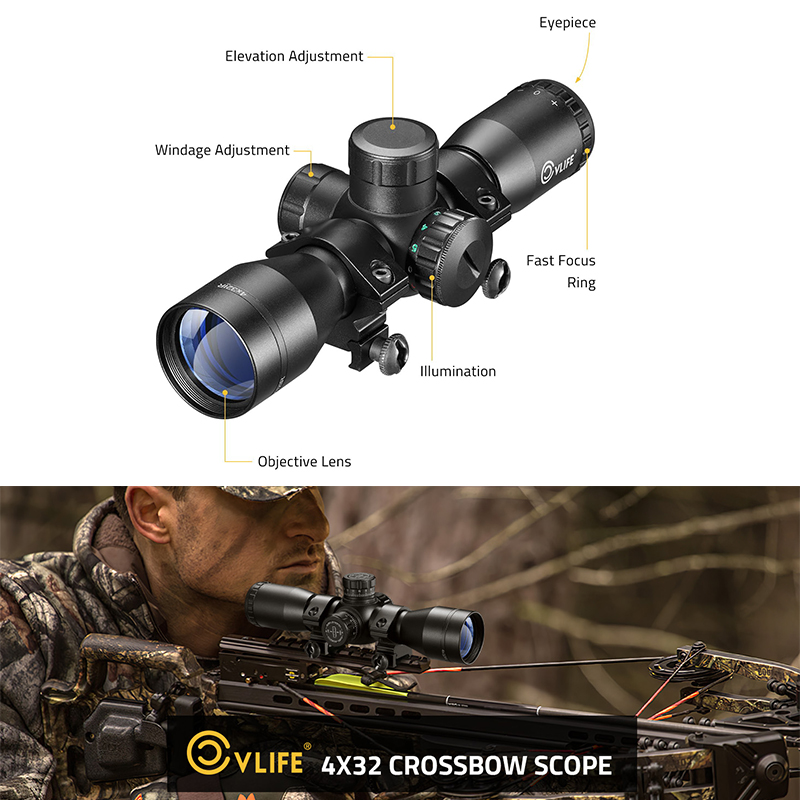 Crossbow Scope Sight - CVLIFE 4x32 Compact Crossbow Scope Glass